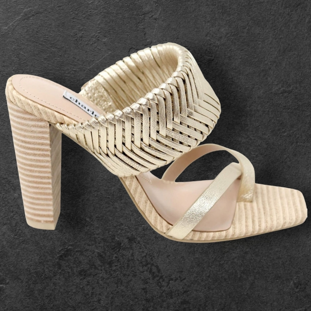 NWT CHARLES DAVID "HORATIO" Boho-Chic Woven Leather Sandal, Light Gold size 9.5